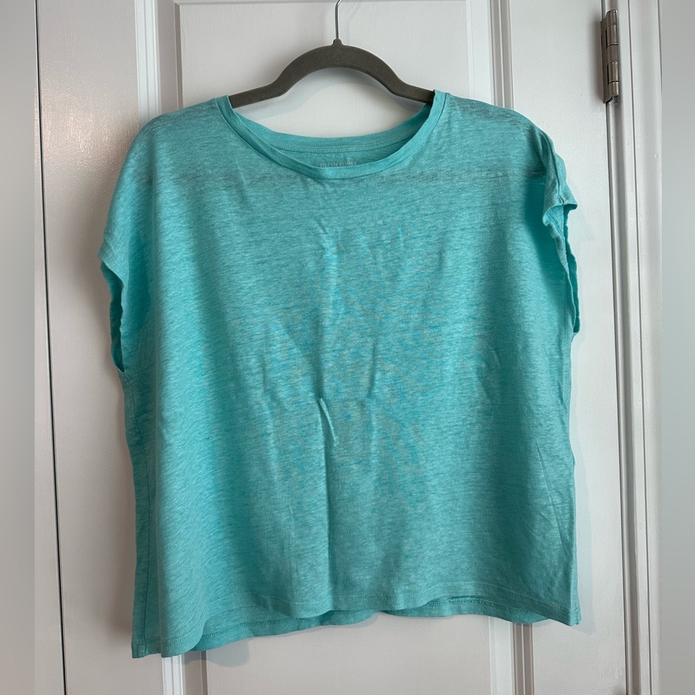 Eileen Fisher Women’s Relaxed Boxy Fit Linen Short Sleeve Top Turquoise Size XXS